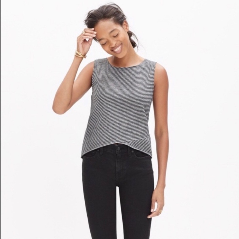 MADEWELL SLEEVELESS COTTON CROSSOVER STRIPED TOP XS👚